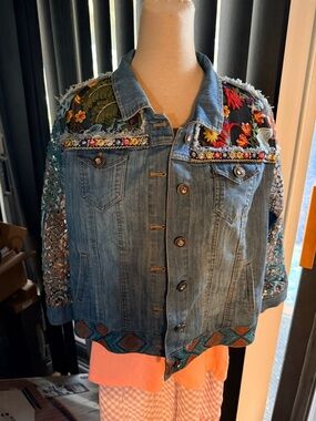 denim jacket from the brand characterized by its intricate bohemian embroidery